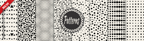 Set of geometric seamless patterns. Abstract geometric graphic design simple pattern. Seamless geometric halftone pattern.