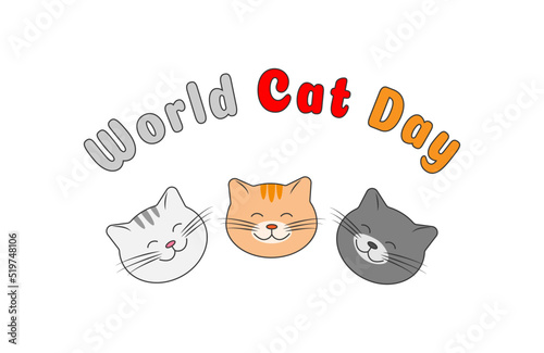 International Cat Day poster or banner design. Color vector illustration. Isolated on white background. Vector AI + 10 EPS 