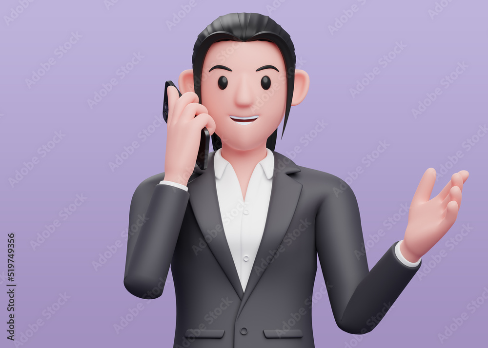 Portrait Business woman in formal suit talking on the phone, portrait 3d illustration of a business woman in a suit holding a phone Portrait Business woman in formal suit talking on the phone, portrait 3d illustration of a business woman in a suit holding a phone