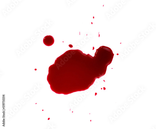 Spilled red wine puddle isolated on white background. Red wine puddle, droplets isolated on white background, clipping path, top view