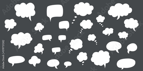 Speech bubble hand draw doodle set. Vector stock illustration isolated on black chalkboard background for comic graphic book. 