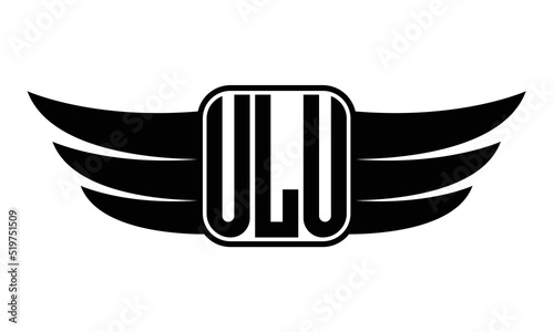 ULU three Letter wing minimalist creative concept icon eagle symbol professional black and white logo design, Vector template