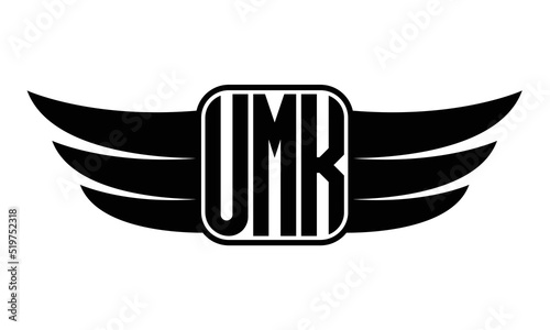 UMK three Letter wing minimalist creative concept icon eagle symbol professional black and white logo design, Vector template photo