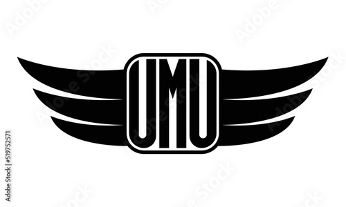 UMU three Letter wing minimalist creative concept icon eagle symbol professional black and white logo design, Vector template photo