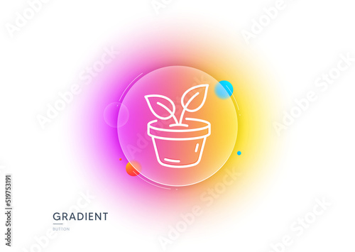 Leaves line icon. Gradient blur button with glassmorphism. Grow plant leaf sign. Environmental care symbol. Transparent glass design. Leaves line icon. Vector