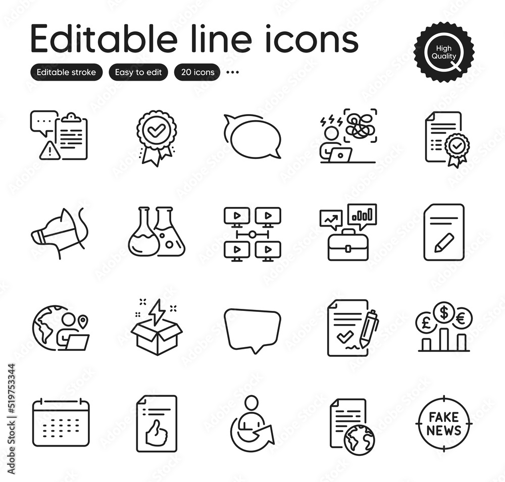 Fototapeta premium Set of Education outline icons. Contains icons as Internet document, Calendar and Business portfolio elements. Video conference, Outsource work, Talk bubble web signs. Clipboard. Vector