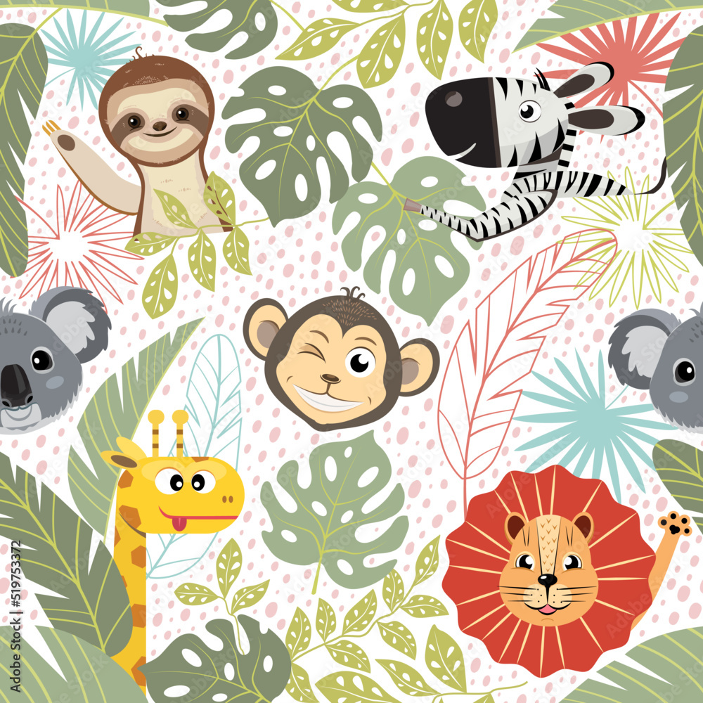 Naklejka premium Cheerful wild animals pattern