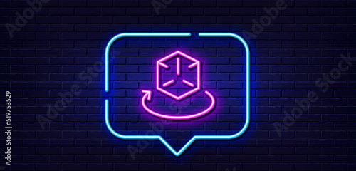 Neon light speech bubble. Augmented reality line icon. VR simulation sign. 3d cube symbol. Neon light background. Augmented reality glow line. Brick wall banner. Vector
