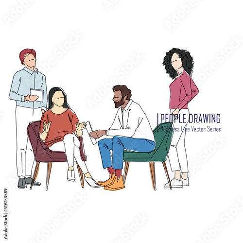 Business multinational People. Vector illustration of various races. People line drawing vector.