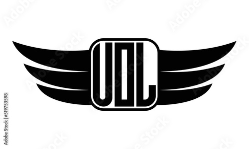 UOL three Letter wing minimalist creative concept icon eagle symbol professional black and white logo design, Vector template photo