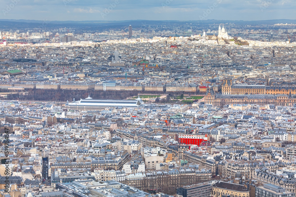 Aerial panorama of Paris . France capital city view from above 