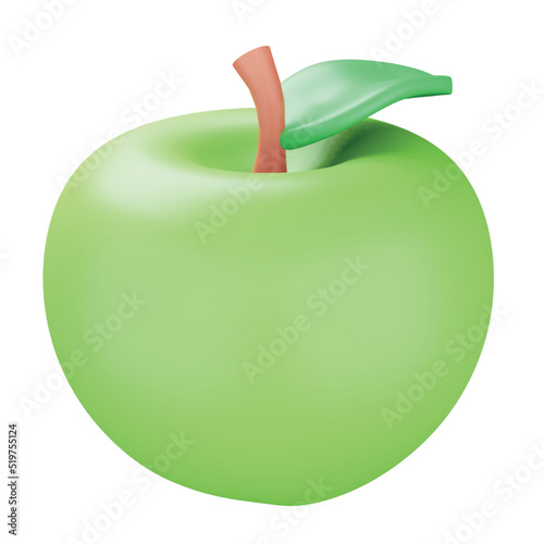 Green apple 3d rendering isometric icon.