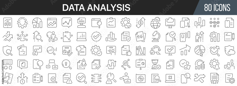 Data analysis line icons collection. Big UI icon set in a flat design. Thin outline icons pack. Vector illustration EPS10 Data analysis line icons collection. Big UI icon set in a flat design. Thin outline icons pack. Vector illustration EPS10