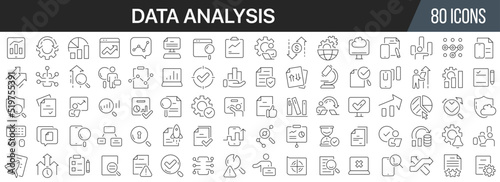 Fototapeta Naklejka Na Ścianę i Meble -  Data analysis line icons collection. Big UI icon set in a flat design. Thin outline icons pack. Vector illustration EPS10