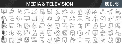 Media and television line icons collection. Big UI icon set in a flat design. Thin outline icons pack. Vector illustration EPS10