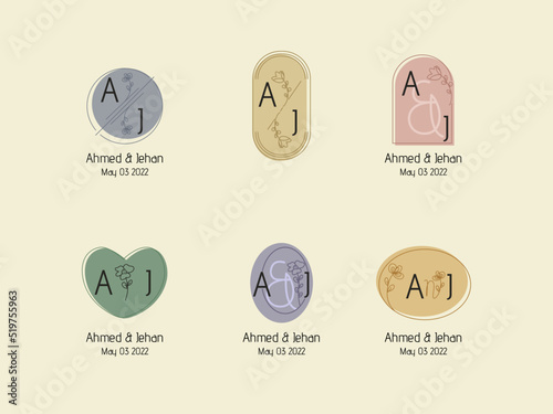 LINEAR FLAT WEDDING MONOGRAM LOGO TEMPLATES COLLECTIONS SET. VECTOR DESIGN ELEMENT