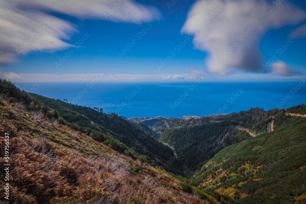 MADEIRA, PORTUGAL - October 2021: This is a view of the Rabasal Nature Reserve on the Paul da Serra high plateau. Long exposure picture MADEIRA, PORTUGAL - October 2021: This is a view of the Rabasal Nature Reserve on the Paul da Serra high plateau. Long exposure picture
