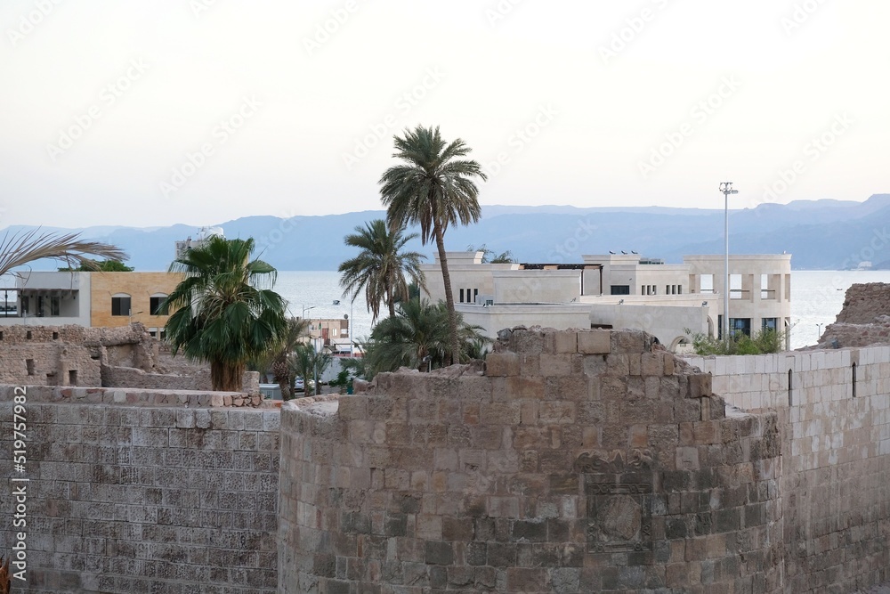 Ruins of Aqaba Fortress, Mamluk Castle or Aqaba Fort in Aqaba, Jordan