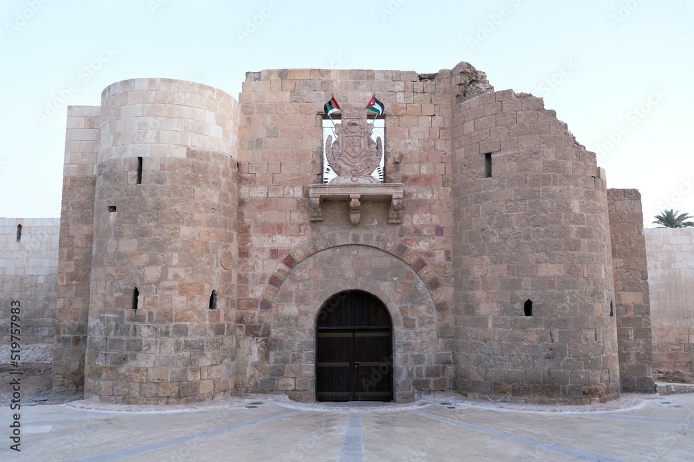 Main entrance gate of Aqaba Fortress, Mamluk Castle or Aqaba Fort located in Aqaba city, Jordan