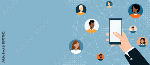 Business smart.  Mobile marketing online. Working on mobile concept and technology online communication connection concept. Vector flat
