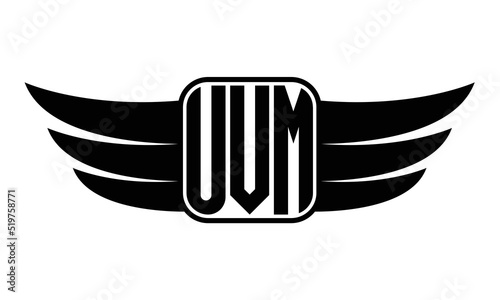 UVM three Letter wing minimalist creative concept icon eagle symbol professional black and white logo design, Vector template photo