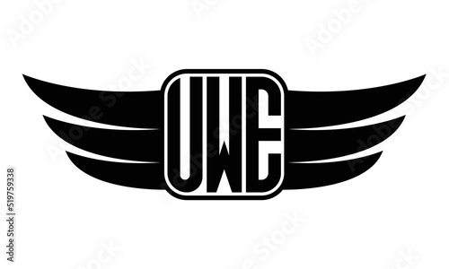 UWE three Letter wing minimalist creative concept icon eagle symbol professional black and white logo design, Vector template