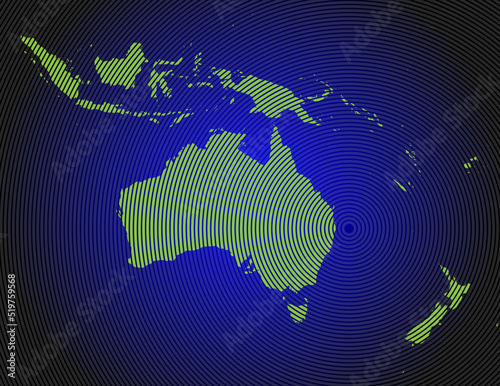 a very detailed map of australia and oceania in a modern and clean circle design