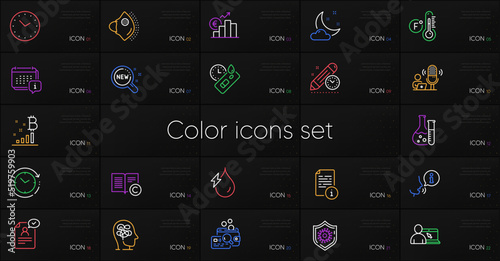 Set of Time, Medical mask and Project deadline line icons. Include Manual, Stress, New products icons. Resume document, Calendar, Fahrenheit thermometer web elements. Inspect. Vector