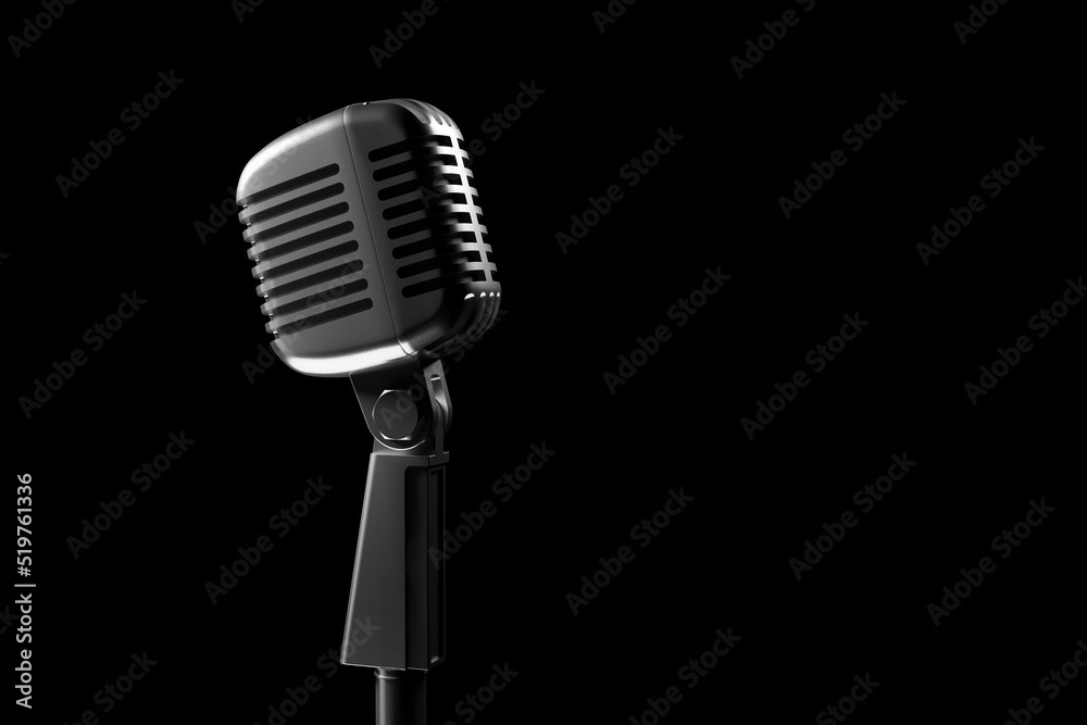 Fototapeta premium 3D illustration Retro microphone on black background