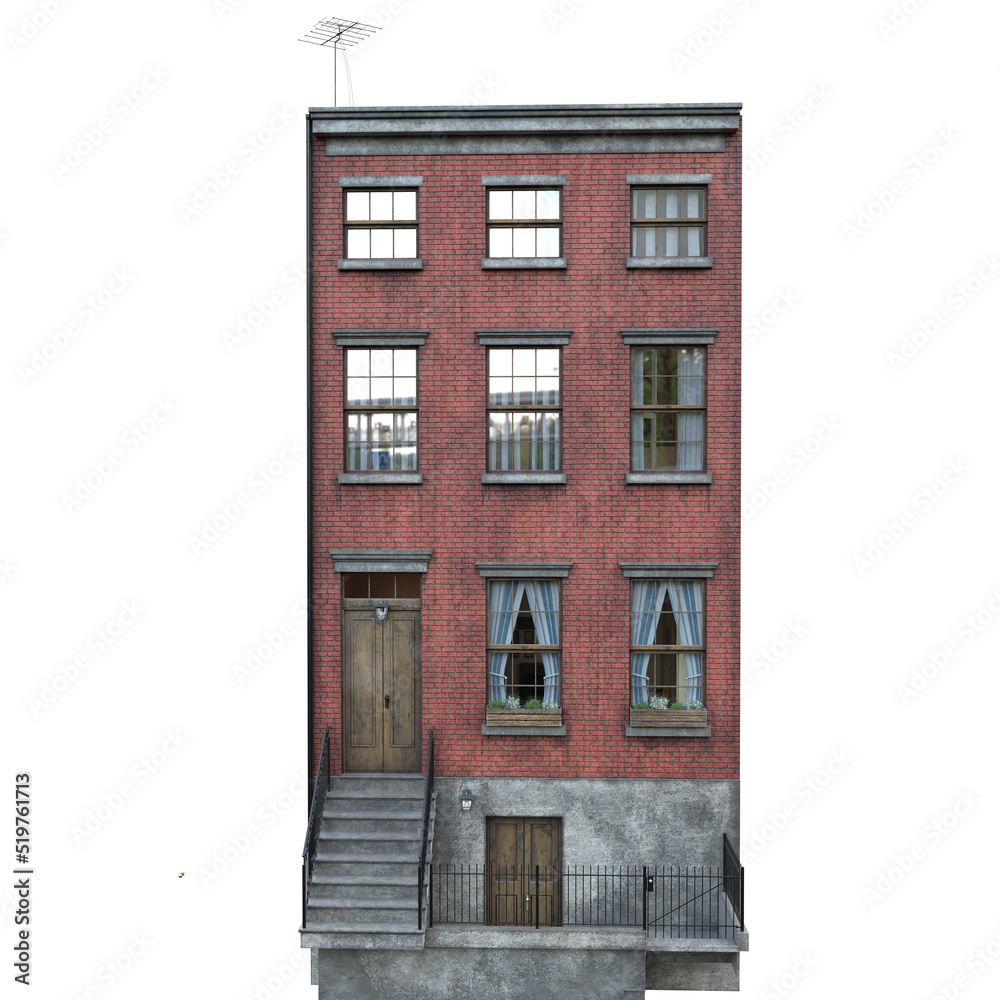 old apartment blocks isolated on white - 3d illustration