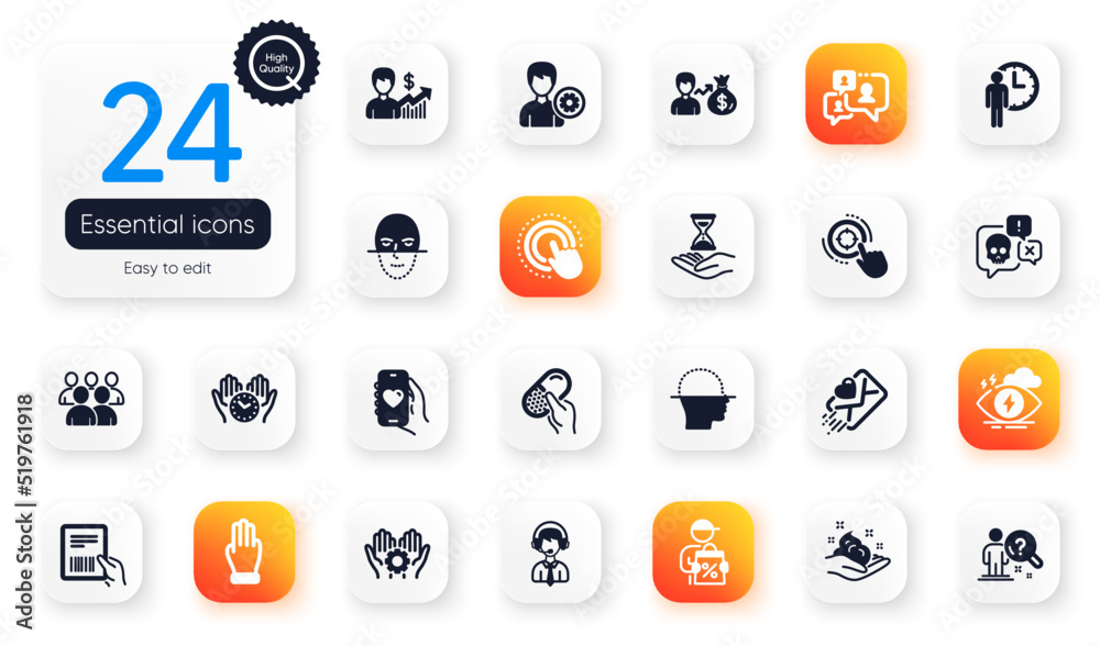 Set of People flat icons. Skin care, Dating app and Seo target elements for web application. Search employee, Waiting, Parcel invoice icons. Love letter, Face scanning, Click hand elements. Vector Set of People flat icons. Skin care, Dating app and Seo target elements for web application. Search employee, Waiting, Parcel invoice icons. Love letter, Face scanning, Click hand elements. Vector