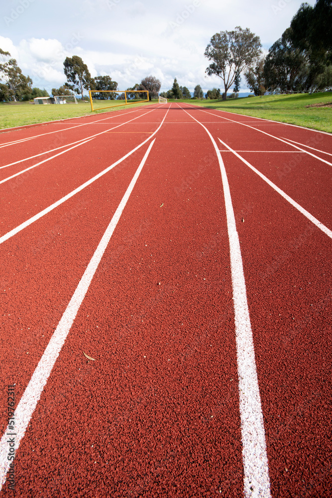 view straight down a running track