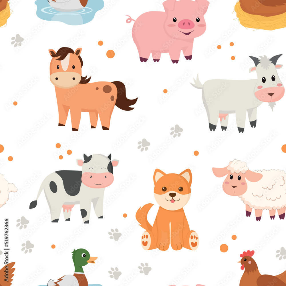 Cartoon farm animals seamless pattern