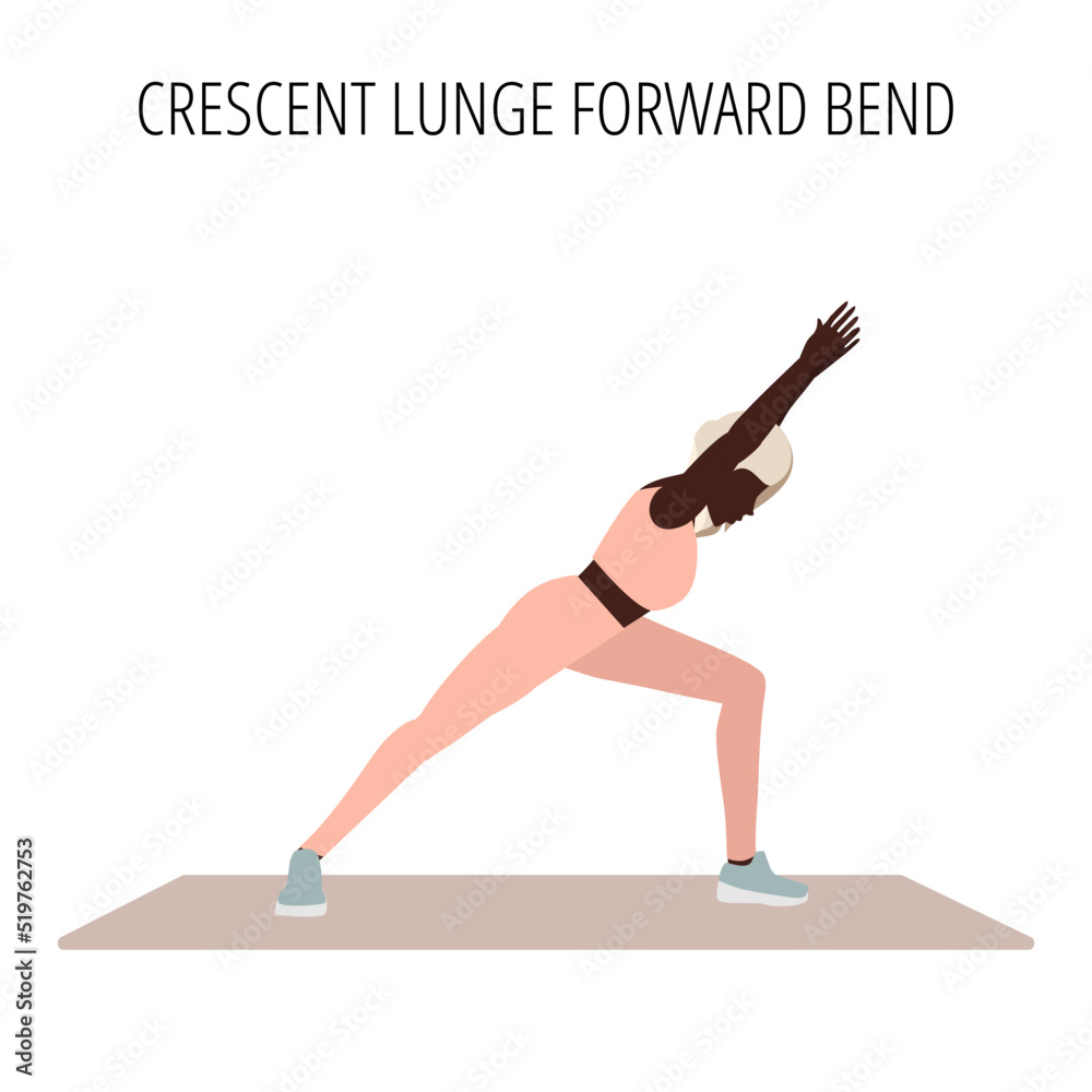 Crescent lunge forward bend pose yoga workout.