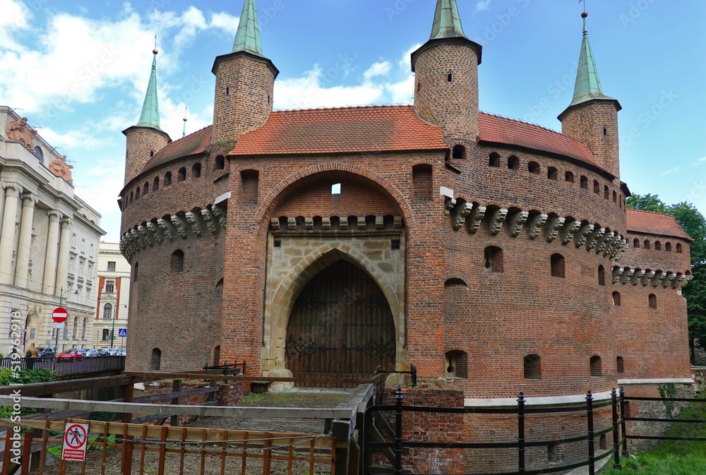 Fototapeta premium Cracow, Poland - Barbakan - guard tower in the old town