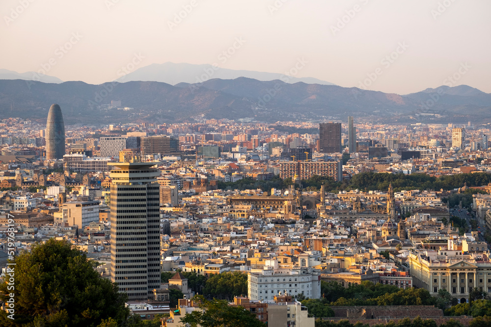 Panoramic view of the city of Barcelona from the Montjuic hill