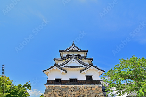 Main tower of Hikone castle under the blue sky, Shiga prefecture, Japan