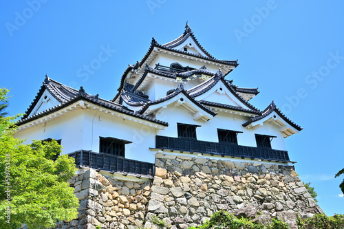 Main tower of Hikone castle under the blue sky, Shiga prefecture, Japan photo