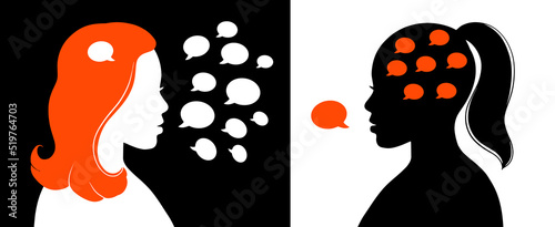 Two personality types, extrovert and introvert concept vector photo