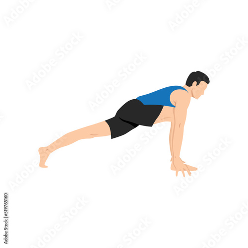 Man doing high lunge pose alanasana exercise. Flat vector illustration isolated on white background