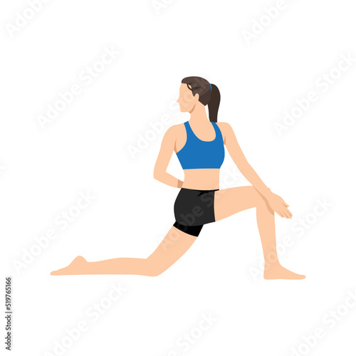 Woman doing Anjaneyasana or low lunge yoga pose,vector illustration in trendy style © lioputra