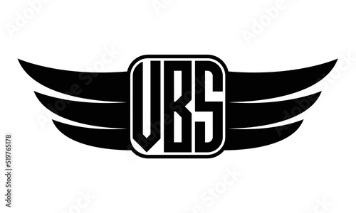 VBS three Letter wing minimalist creative concept icon eagle symbol professional black and white logo design, Vector template