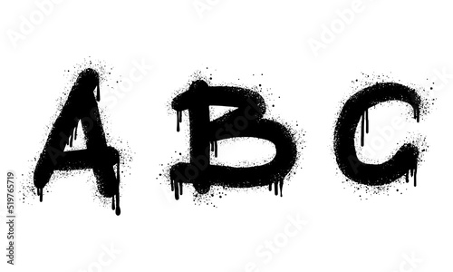 Graffiti spray font alphabet black on white. Sprayed ABC letter drops. isolated on a white background. vector illustration