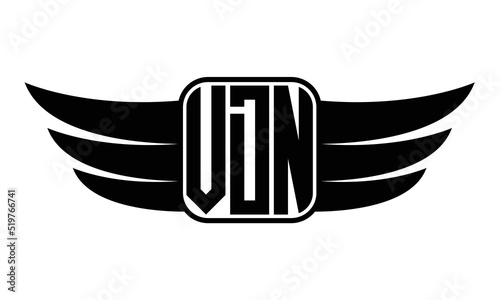 VDN three Letter wing minimalist creative concept icon eagle symbol professional black and white logo design, Vector template