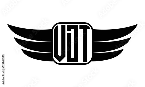 VDT three Letter wing minimalist creative concept icon eagle symbol professional black and white logo design, Vector template