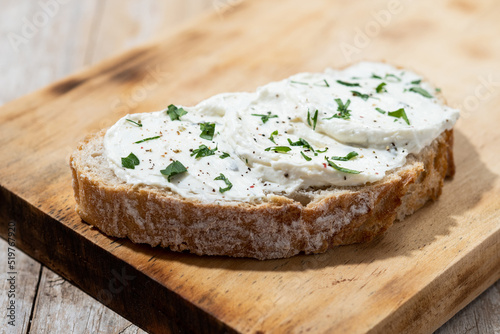 Cream cheese toast on cutting board