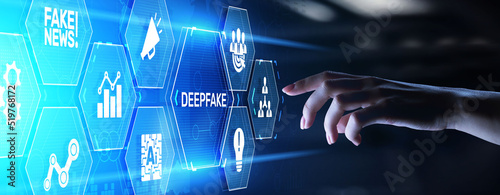 Deepfake deep learning fake news generator modern internet technology concept. photo