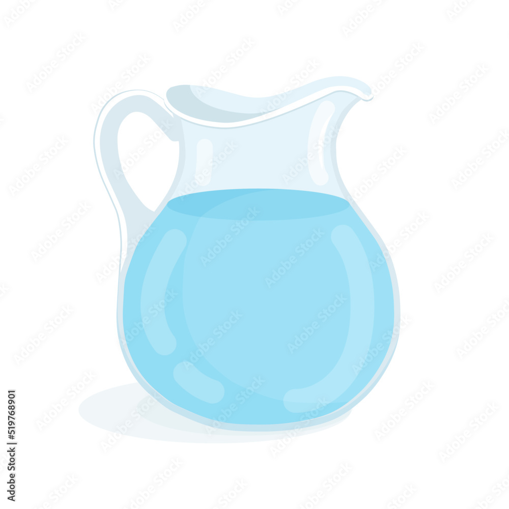 Drinking water in a glass carafe. Vector illustration of a drink in a jug. - obrazy, fototapety, plakaty 