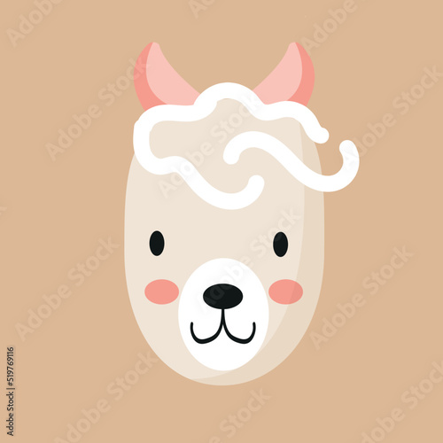 Cute animal face, sheep avatar, lamb muzzle, head. Nursery character card for childish design of wrapping paper, fabric, textile, poster, invitation, graphic, print. Flat cartoon vector illustration