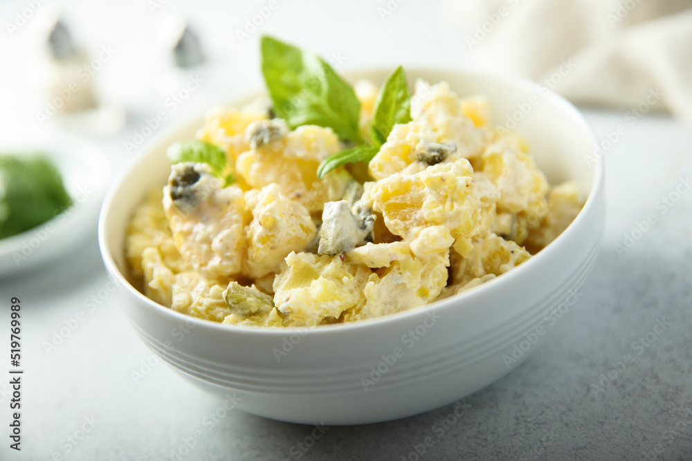Traditional homemade potato salad with gherkins Traditional homemade potato salad with gherkins